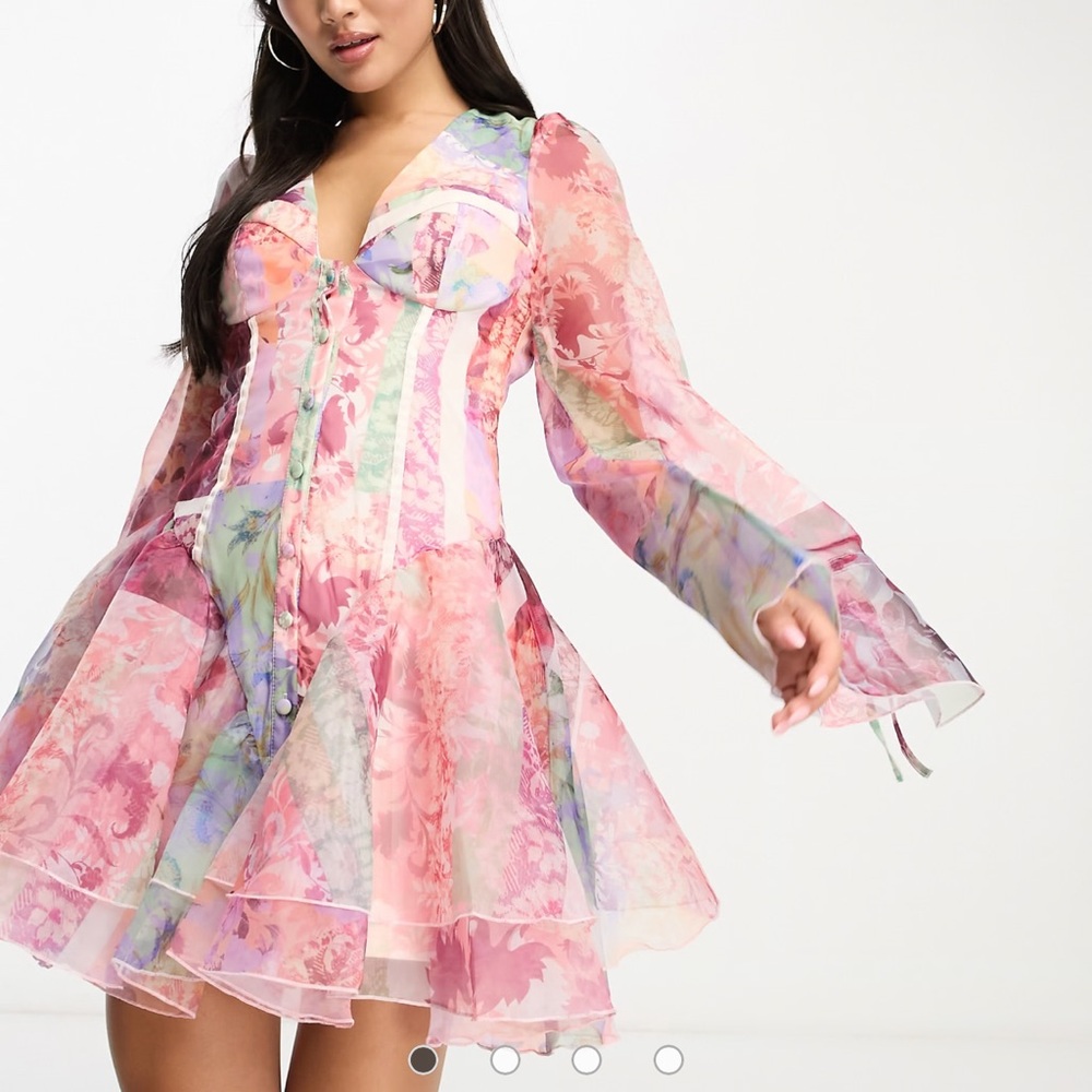 ASOS LUXE cupped organza mini dress in floral scarf print